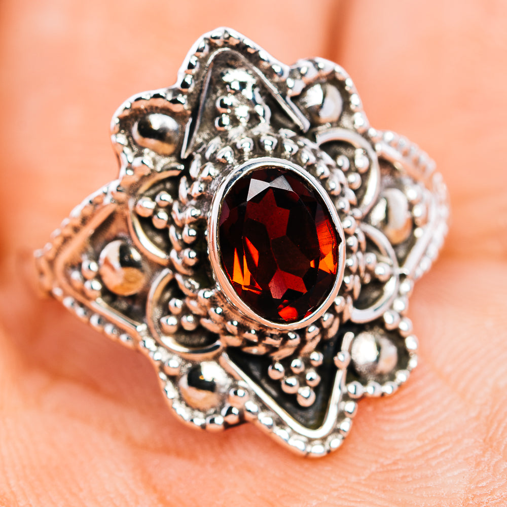 Garnet Filigree Ring Size 7.5 (.925 Sterling Silver)