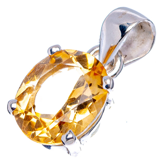 Oval faceted citrine pendant in .925 sterling silver with round bail for chain