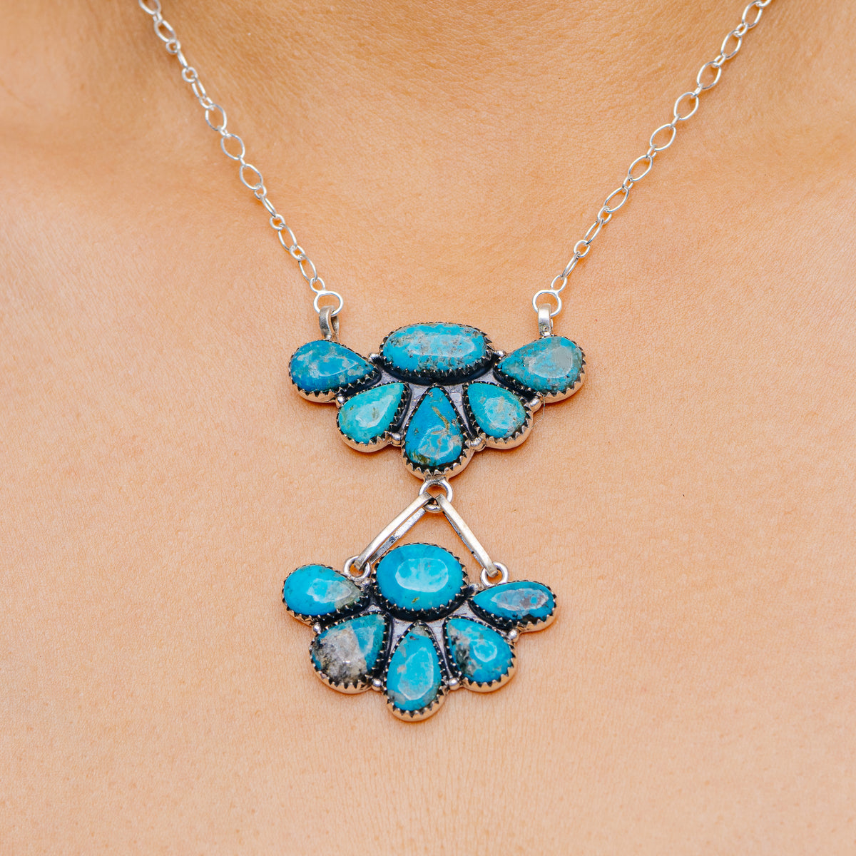Huge Southwestern Style Ithaca Peak Turquoise Necklace 19" (.925 Sterling Silver)