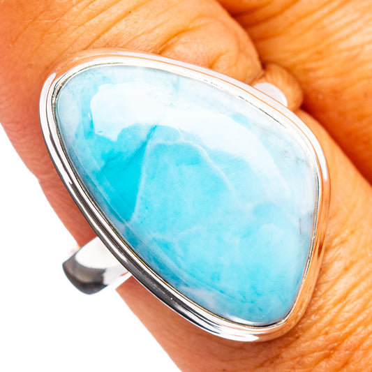 Larimar ring size 9 in .925 sterling silver with teardrop blue cabochon