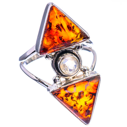 Large Baltic Amber, Rainbow Moonstone Ring Size 9.75 (925 Sterling Silver) R142318
