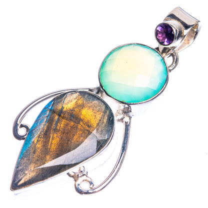 Labradorite, Aqua Chalcedony, Amethyst 925 Sterling Silver Pendant 1 7/8"