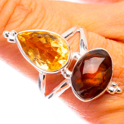 Large Mexican Fire Agate, Citrine Ring Size 10 (925 Sterling Silver) R141672