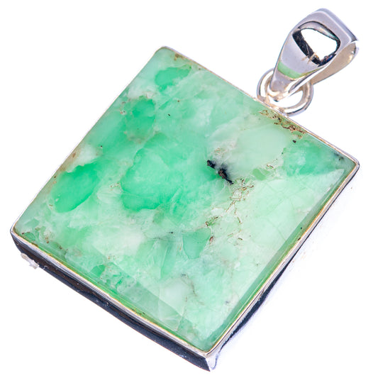 Sterling silver varicite pendant, square green stone with veining and bail