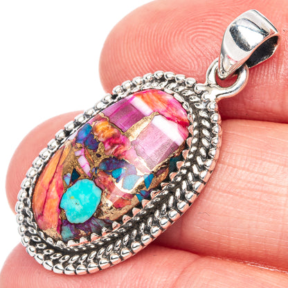 Kingman Pink Dahlia Turquoise 925 Sterling Silver Pendant 1 3/8" (925 Sterling Silver) P41905