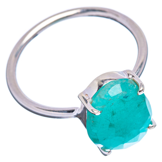 Sterling silver ring with round band and faceted teal amazonite cushion stone, prongs