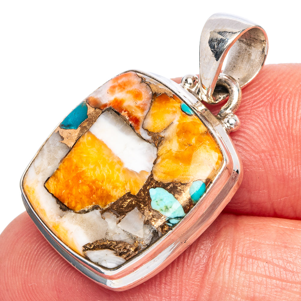 Spiny Oyster Turquoise Pendant 1 1/4" (925 Sterling Silver) P40407