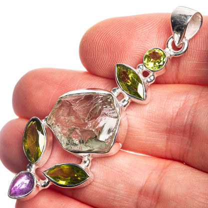 Rough Green Amethyst, Peridot, Amethyst 925 Sterling Silver Pendant 2 1/4"
