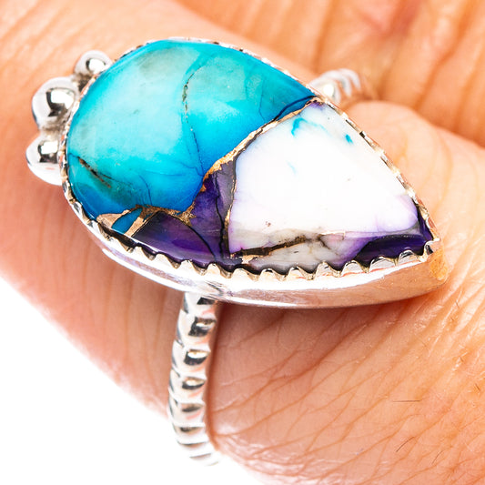 925 sterling silver turquoise teardrop ring with white and purple matrix