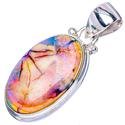 Sterling silver oval opal pendant with multicolor iridescent stone and loop bail