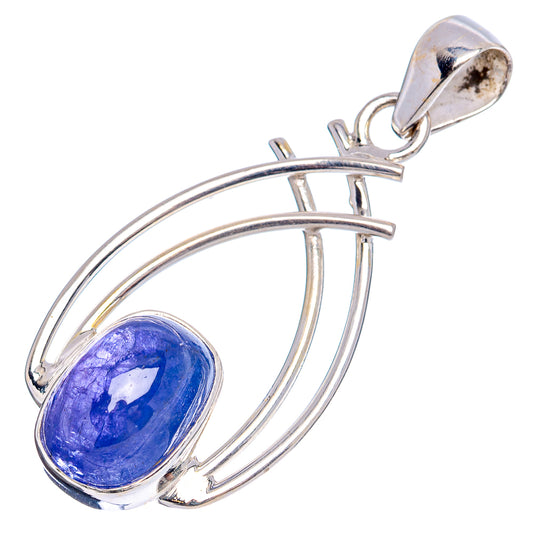 Sterling silver tanzanite pendant with oval blue stone, multi-arc frame and top bail