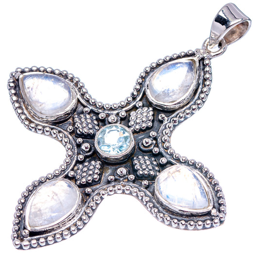 Sterling silver star pendant with five iridescent pear stones and blue topaz accent, bail top