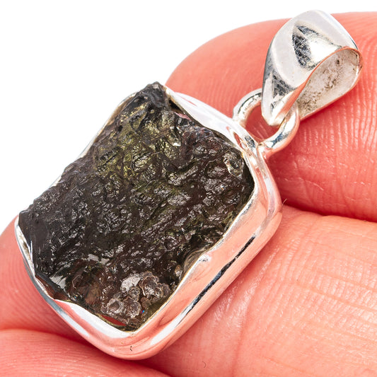 Rare Moldavite Pendant 1 1/8" (925 Sterling Silver) P43377