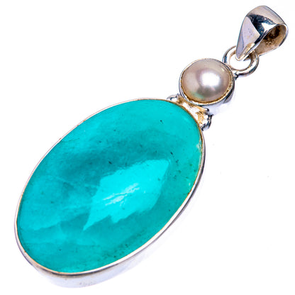 Peruvian Amazonite, Cultured Pearl Pendant 2 1/8" (925 Sterling Silver) P39227