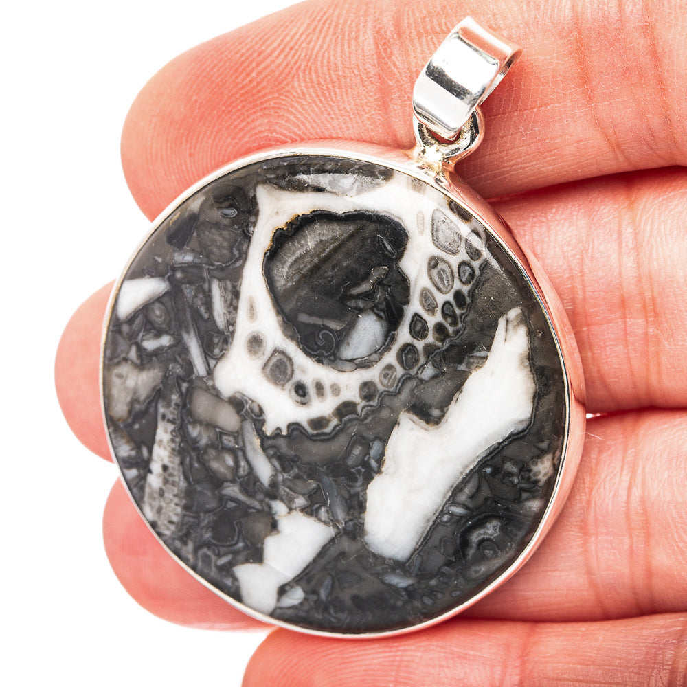 Mexican Cabbing Fossil Pendant 1 7/8" (.925 Sterling Silver)