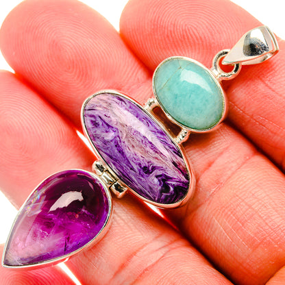 Charoite, Amethyst, Amazonite Pendant 2 1/4" (925 Sterling Silver) PD38169
