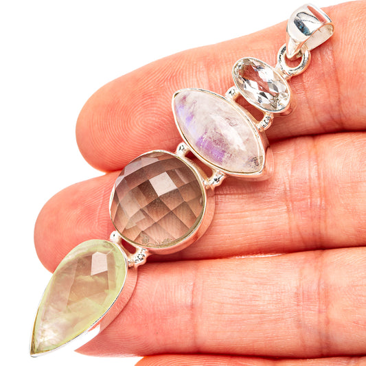 .925 sterling silver pendant with multicolor faceted gemstone drops, teardrop and oval