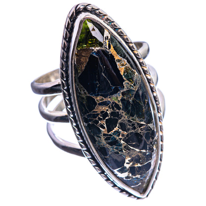 Large Copper Black Onyx 925 Sterling Silver Ring Size 7