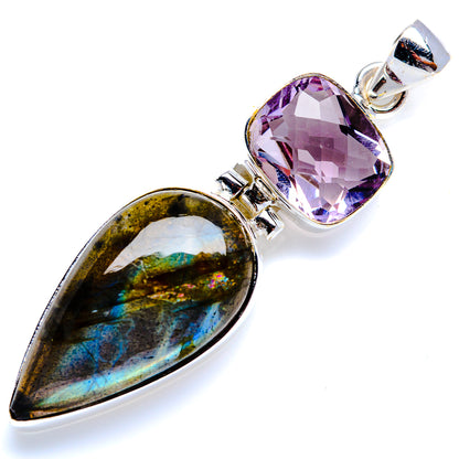Labradorite, Amethyst 925 Sterling Silver Pendant 2" (925 Sterling Silver) PD38283
