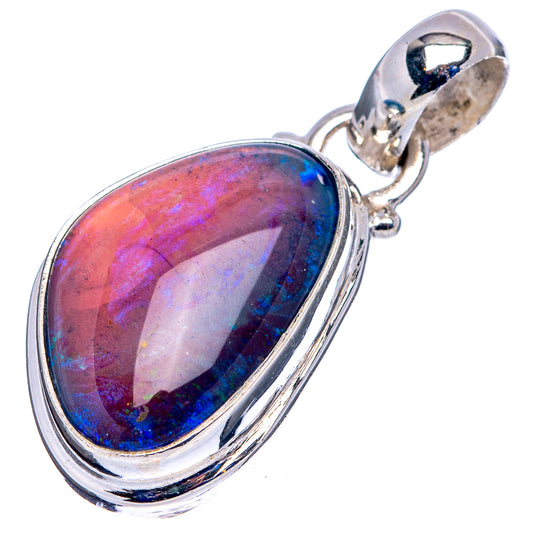 Rare triplet opal pendant in oval bezel, .925 sterling silver bail, iridescent blue-pink