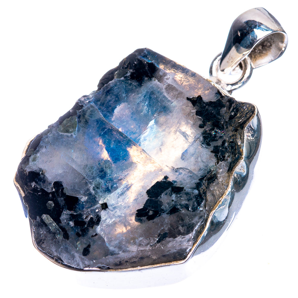 Raw Rainbow Moonstone Pendant 1 5/8" (925 Sterling Silver) P39318
