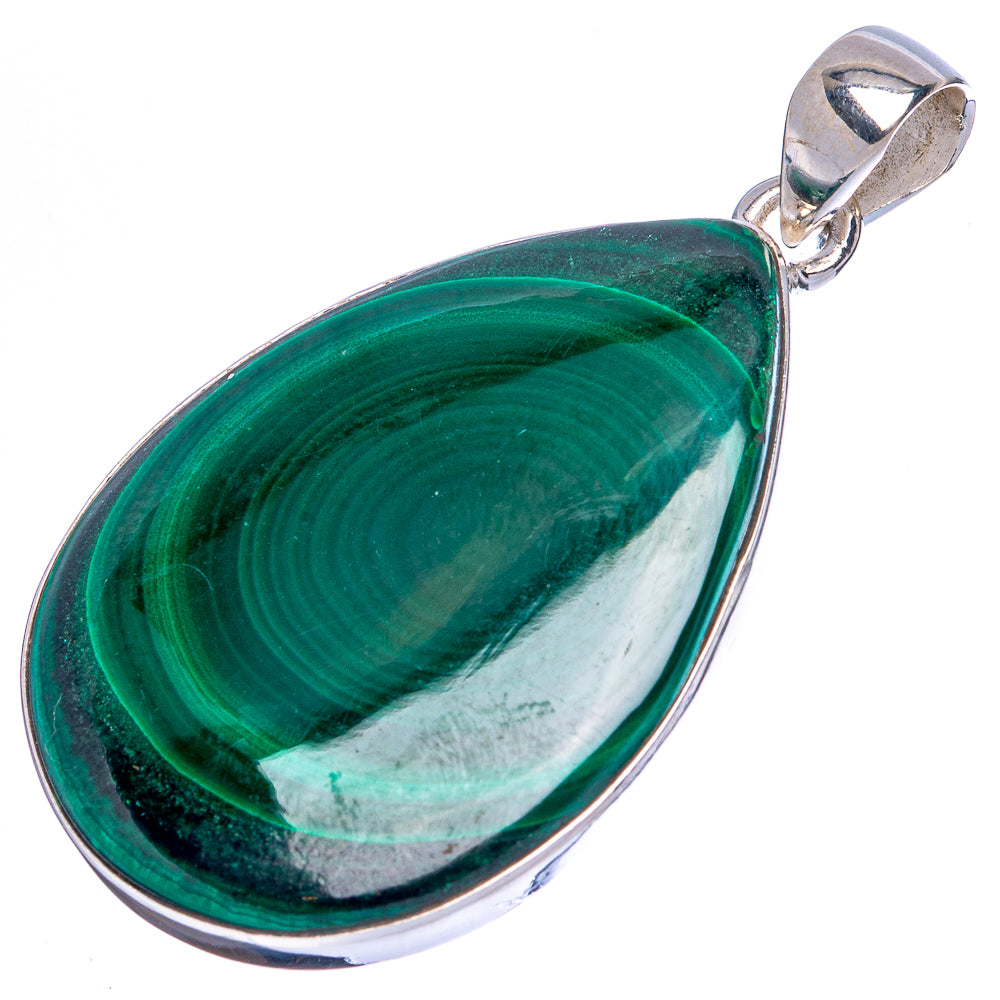 Malachite teardrop pendant in 925 sterling silver with round top bail, green stone