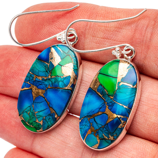 Premium Peacock Dahlia Turquoise Earrings 1 7/8" (.925 Sterling Silver)