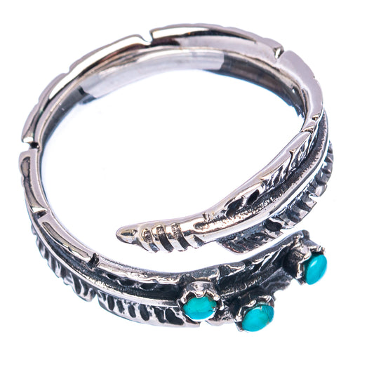 Turquoise feather design sterling silver ring with three turquoise cabochons