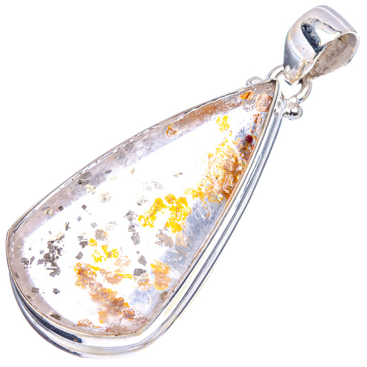 Marcasite-in-quartz teardrop pendant, sterling silver bezel, clear stone with gold flecks