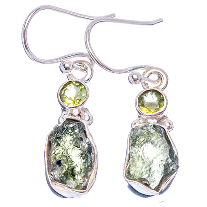 Rare Moldavite Earrings 1 3/8" (.925 Sterling Silver)