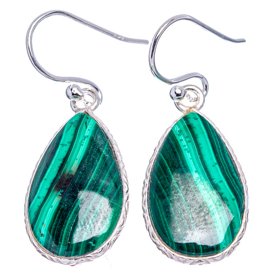 Malachite drop earrings with green marbled teardrop stones on .925 silver fishhook
