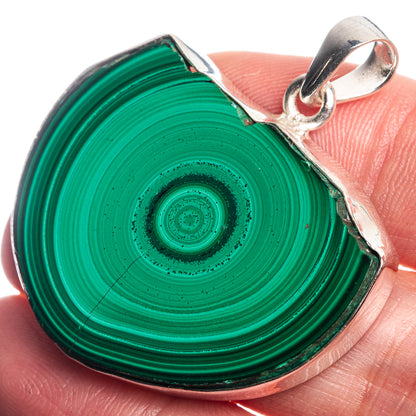Malachite 925 Sterling Silver Pendant 1 1/2"