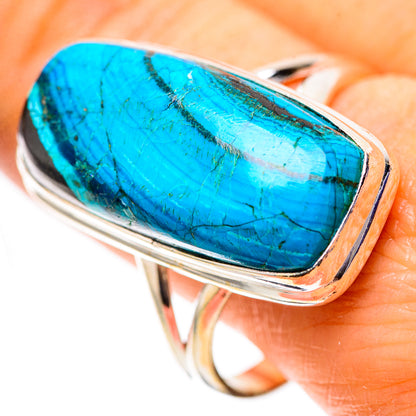 Sterling silver ring with large oval turquoise malachite-pattern stone, bezel-set