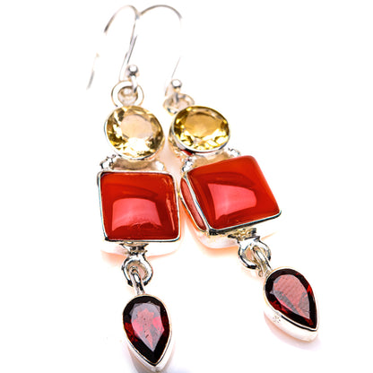 Carnelian, Citrine, Garnet Earrings 2" (925 Sterling Silver) EARR432131