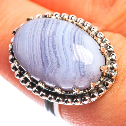 Blue Lace Agate 925 Sterling Silver Ring Size 7.5