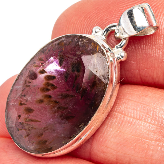 Cacoxenite pendant in .925 sterling silver with oval purple cabochon and bail