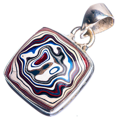 Sterling silver pendant with blue, red, and white swirl in a square bezel