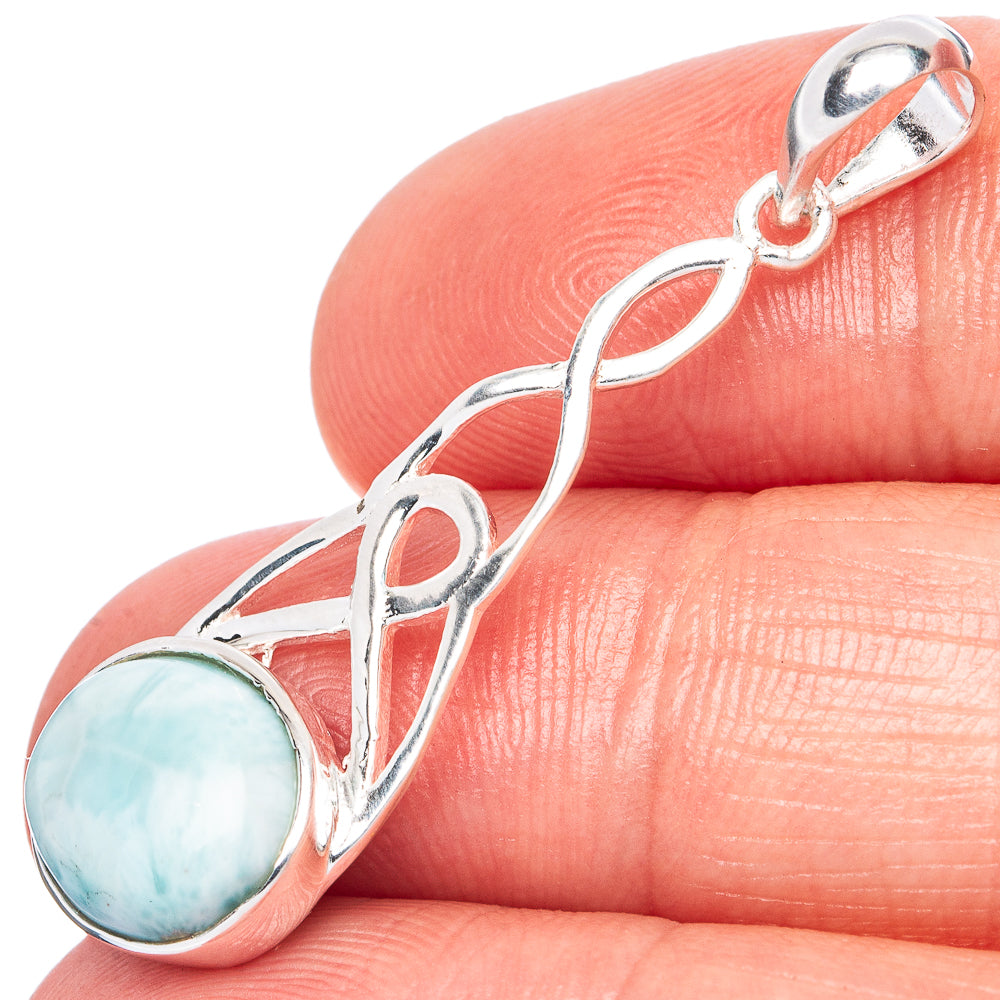 Larimar oval stone pendant in 925 sterling silver with ornate loop bail