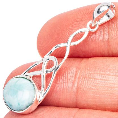 Larimar oval stone pendant in 925 sterling silver with ornate loop bail