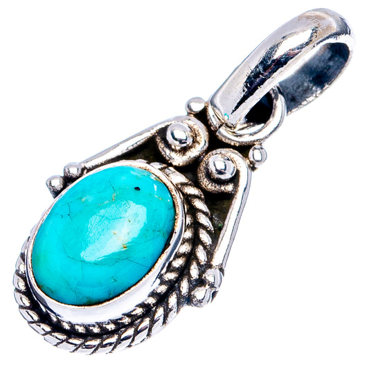 Turquoise oval pendant in .925 sterling silver with ornate bezel