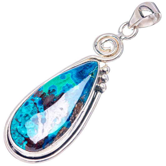 Shattuckite pendant .925 sterling silver teardrop blue stone with top bail detail