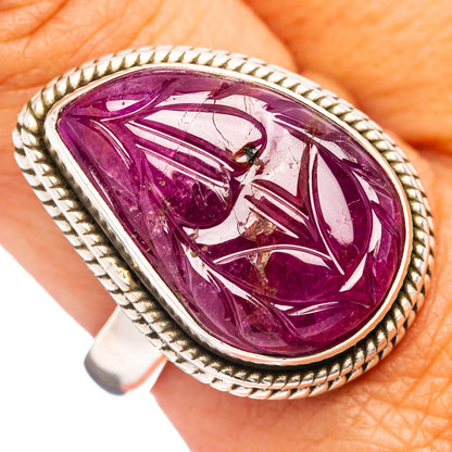 Premium Carved Burmese Ruby Ring Size 10 (.925 Sterling Silver)