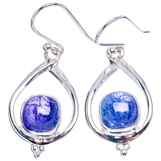 925 sterling silver drop earrings with round blue gemstones in teardrop frames and hooks