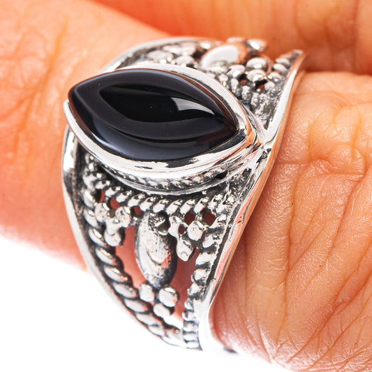 Black Onyx Dainty Ring Size 6.5 (925 Sterling Silver) R5952