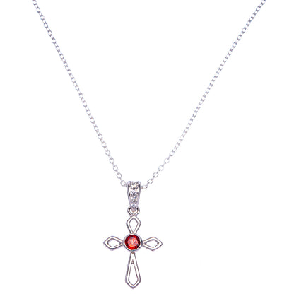 Garnet Cross Necklace 17 7/8" (925 Sterling Silver) N90061