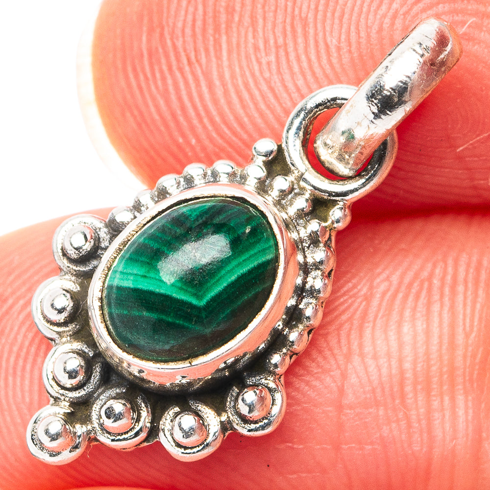 Dainty Malachite Pendant 7/8" (.925 Sterling Silver)