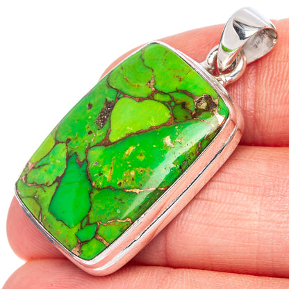 Green Copper Turquoise Pendant 1 1/2" (925 Sterling Silver) P41365