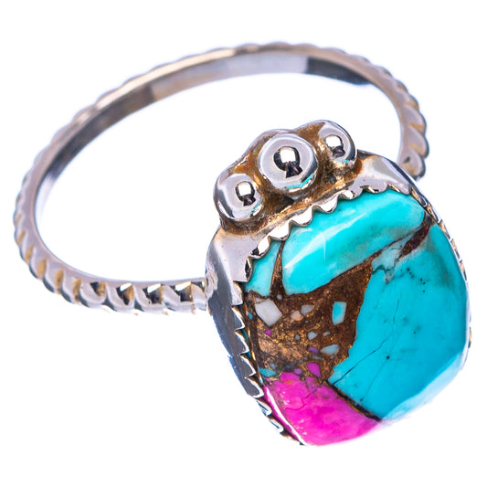 Turquoise oval gemstone ring in .925 sterling silver, size 6.75, bead and prong details