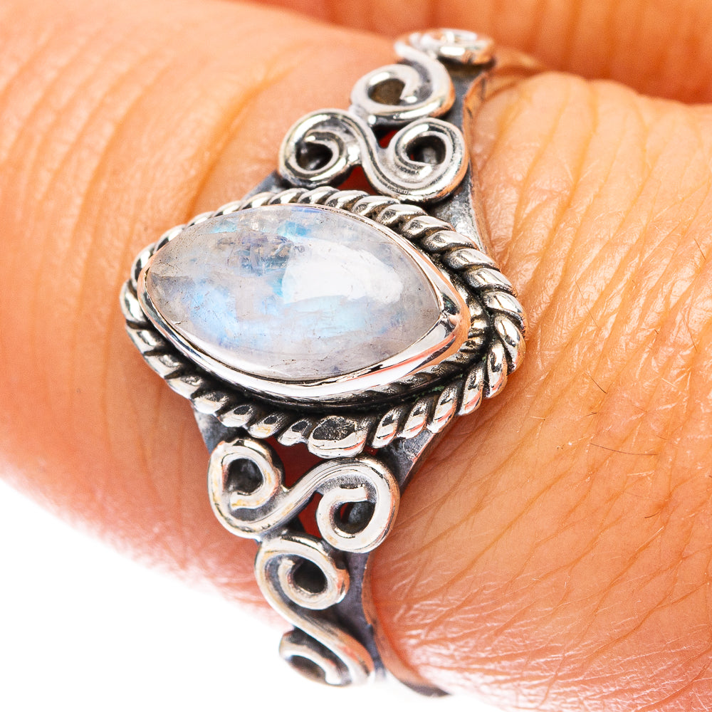 Rainbow Moonstone Dainty Ring Size 7.5 (925 Sterling Silver) R5767