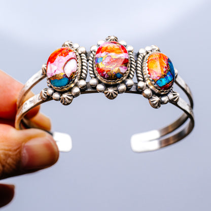 Pink Dahlia Turquoise Bracelet Adjustable (.925 Sterling Silver)